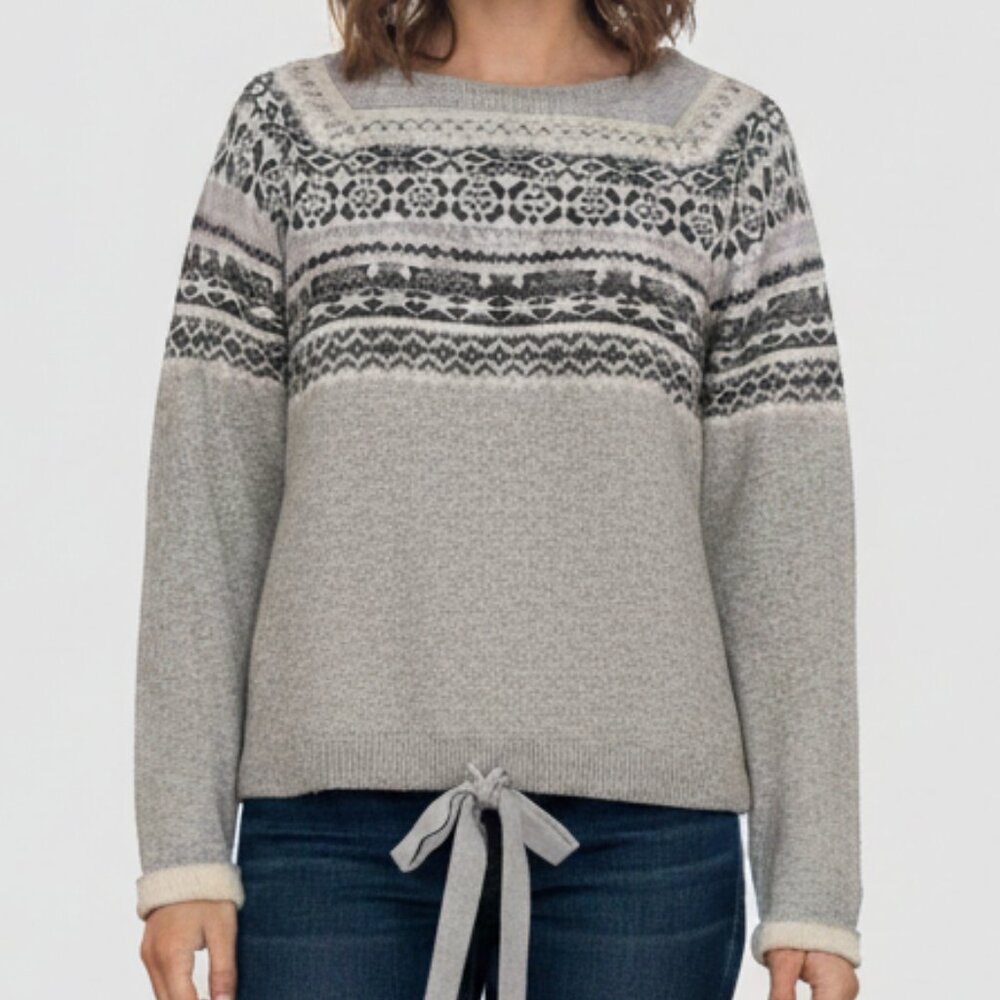 Lands' End 100% Cashmere Fair Isle Tie-Hem Sweater
